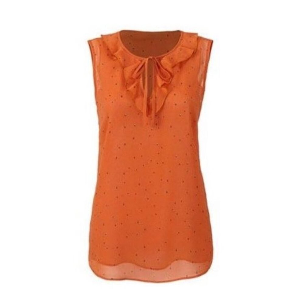 CAbi S Orange Sheer Sleeveless Ruffle Top Shirt SPRINKLE 3764 Lightweight‎